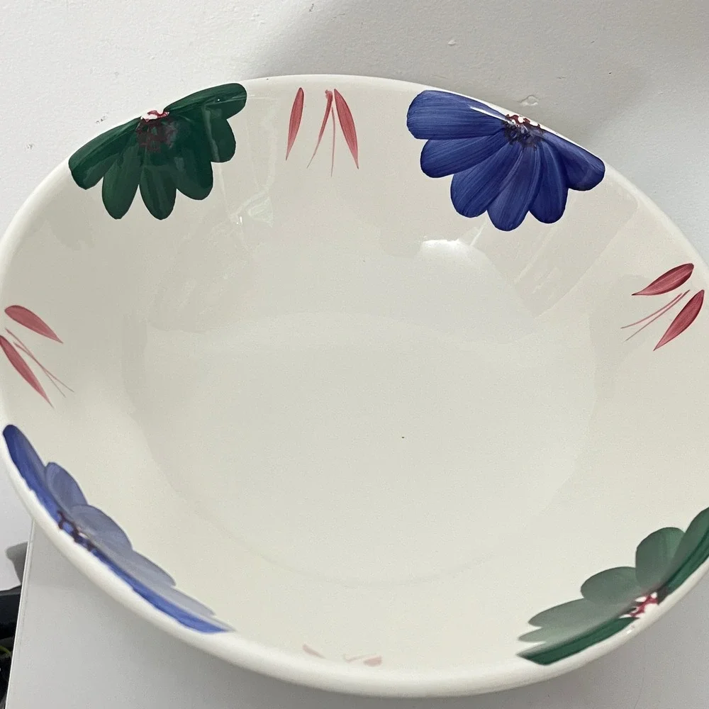 Roma Inc Vintage Serving Bowl Unisex Large White Floral Hand Painted Italy